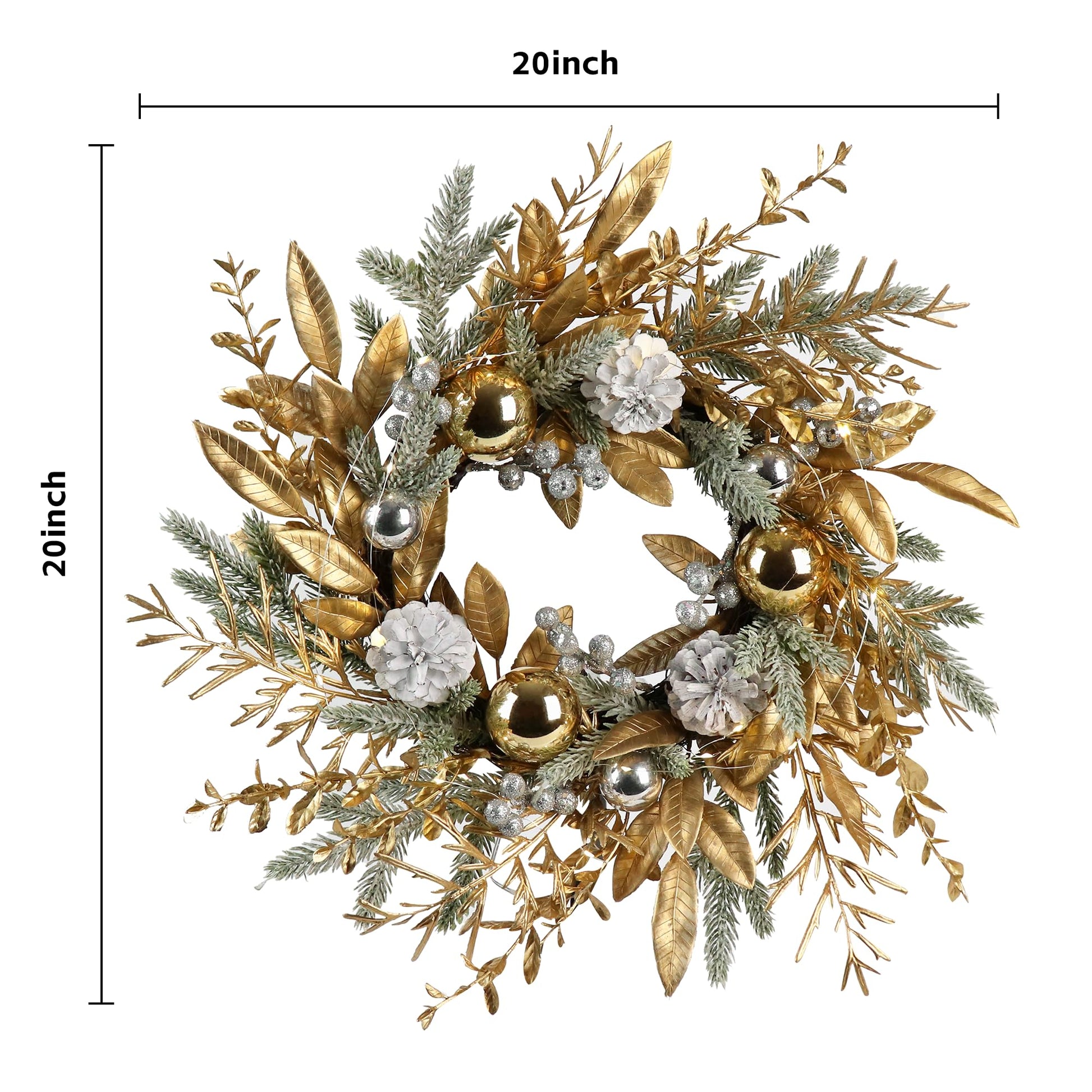 Christmas Wreath 20 Inch Christmas Door Decorations Wreath with Warm Lights - Korvel