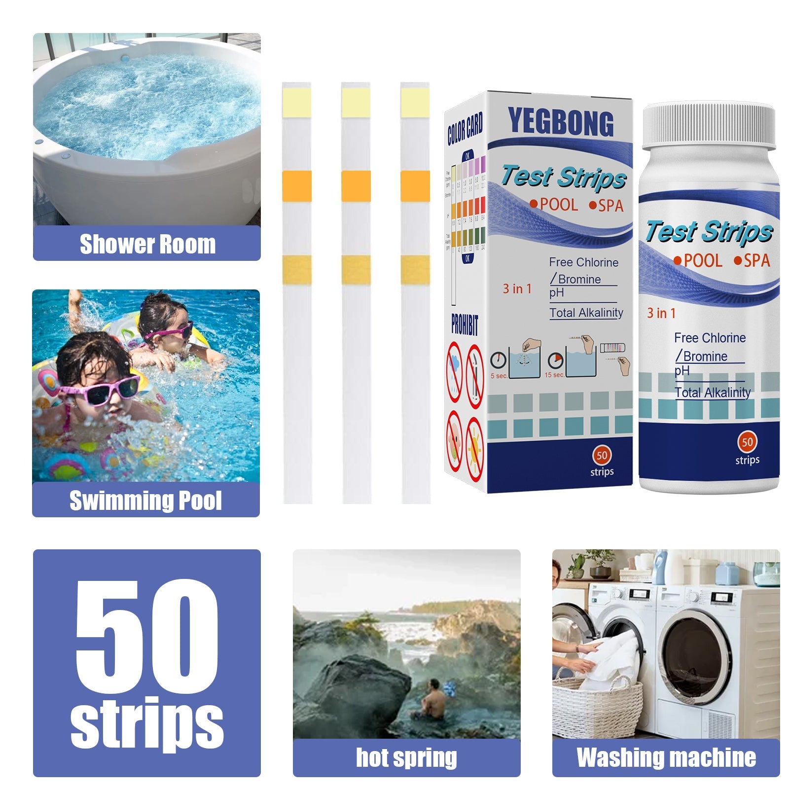 Test Strips, Swimming Pool Speed Residual Chloric Acid Base Number Total Alkalinity Total Hardness Water Quality Test Paper - Korvel