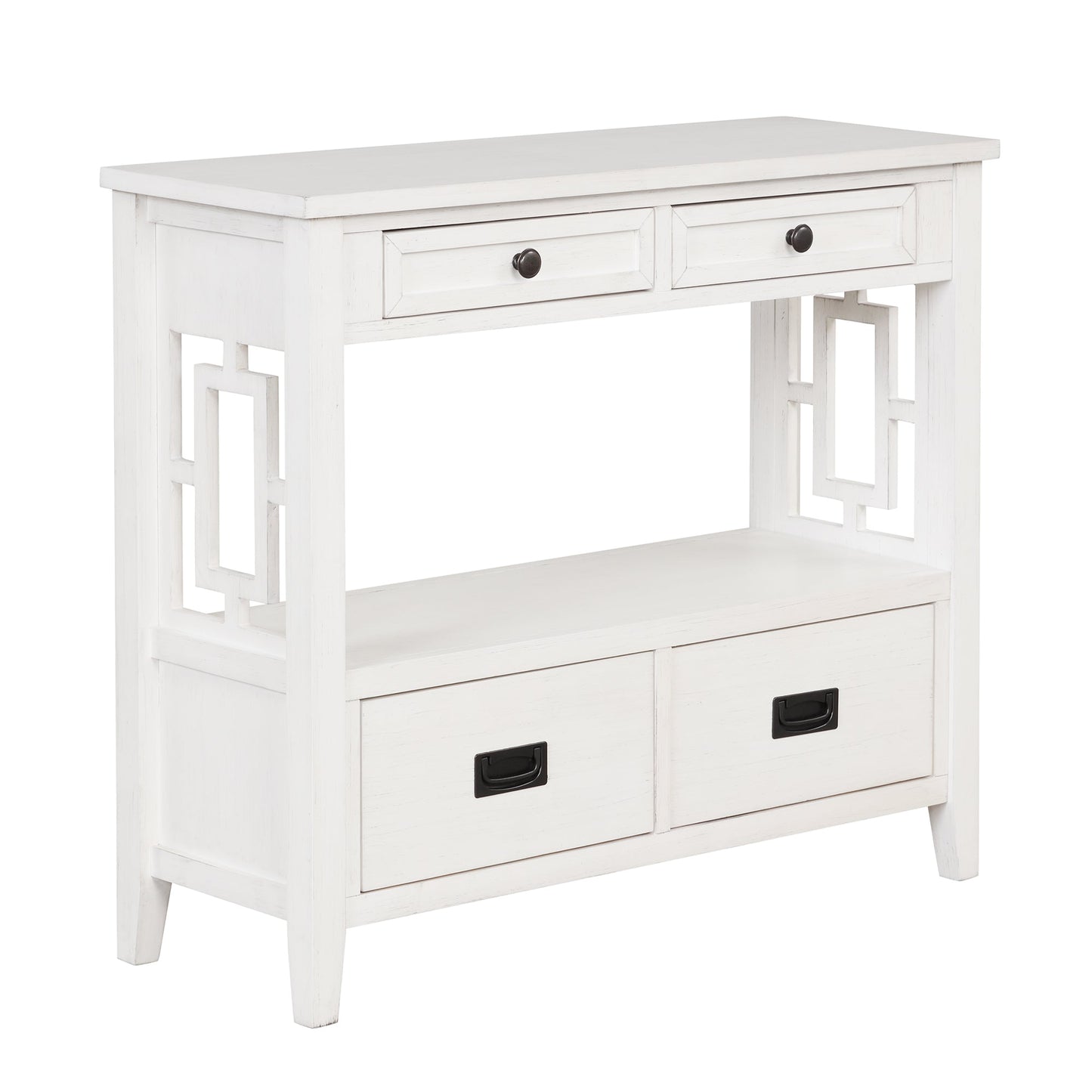 36'' Farmhouse Pine Wood Console Table Entry Sofa Table with 4 Drawers & 1 Storage Shelf (Antique White) - Korvel