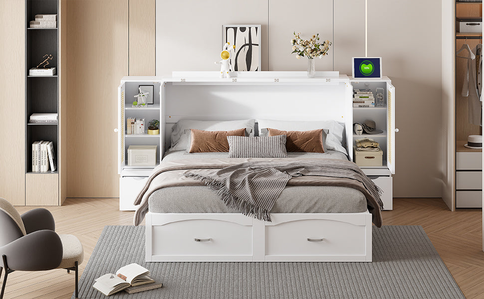 Cama Murphy Grande Blanca con Cajones y Armarios de Almacenamiento