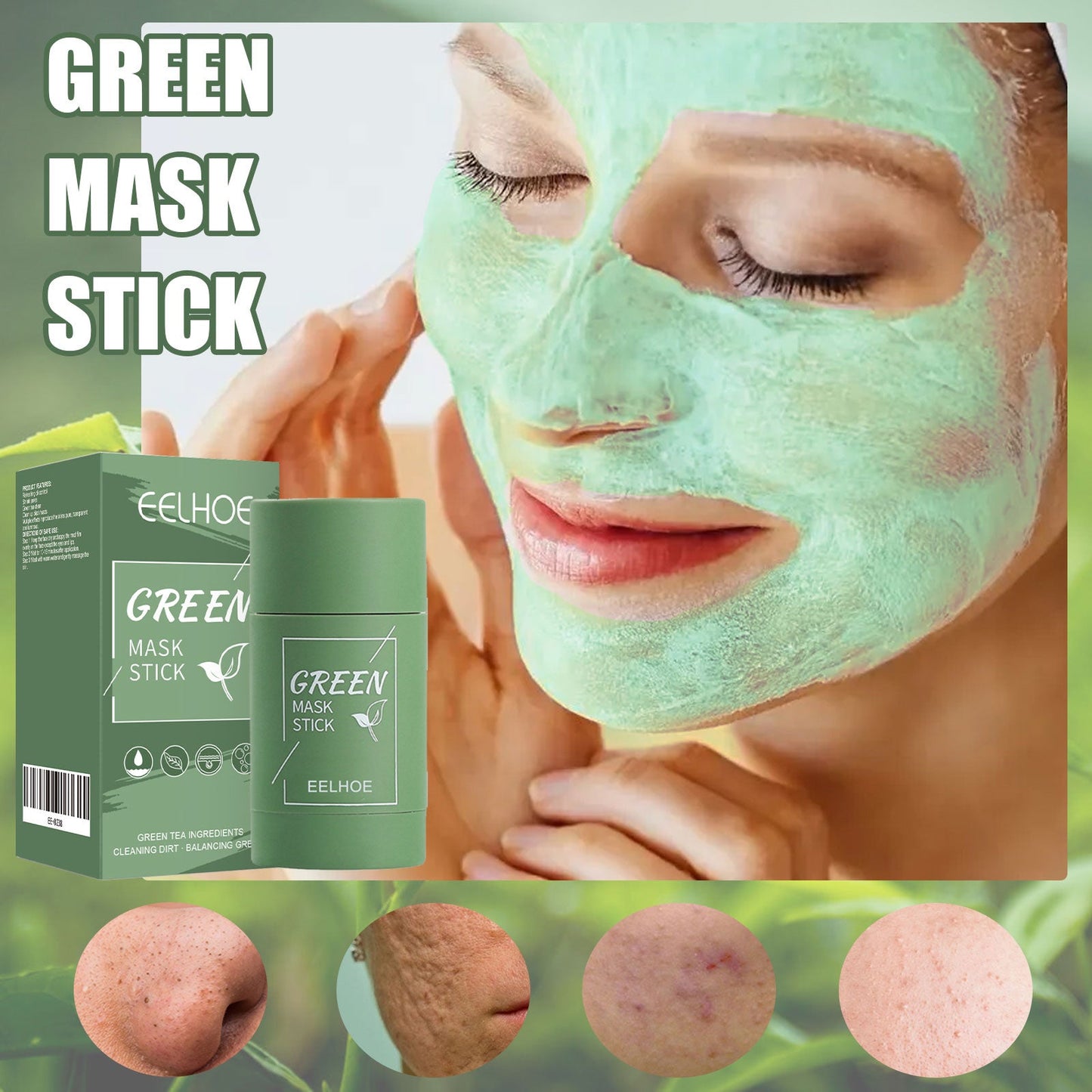 Green Tea Solid Mask, Deep Cleansing Hydrating Mask Stick Pore-Narrowing Paste Mask Stick - Korvel