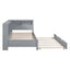 Wooden Twin Size DayBed with Twin Size Trundle, DayBed with Storage Shelf and USB Charging Ports,Grey - Korvel