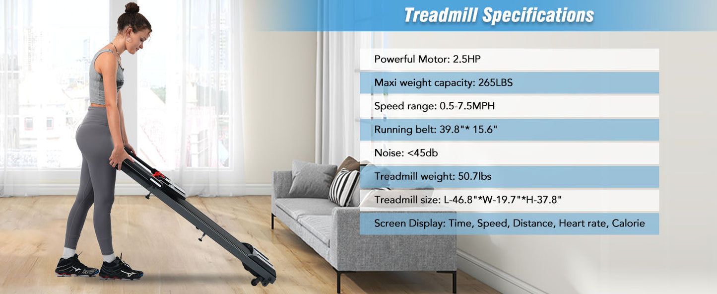 NEW Folding Treadmills Walking Pad Treadmill for Home Office -2.5HP Walking Treadmill With Incline Bluetooth Speaker - Korvel
