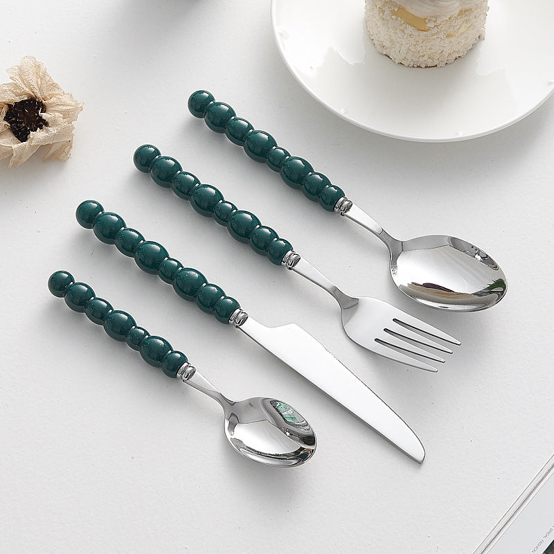 Set of 4 Stainless Steel price Creative Stainless Steel Colorful Pearl Handle Spoon Fork Knife High End Cutlery Set - Korvel