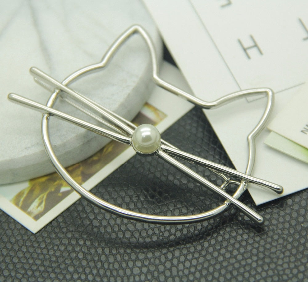 Fashion Hollow Cute Cat Hair Pin Imitation Pearl Hairpin Hair Side Clip Hair Accessories Hair Barrette For Women Girl Gifts - Korvel