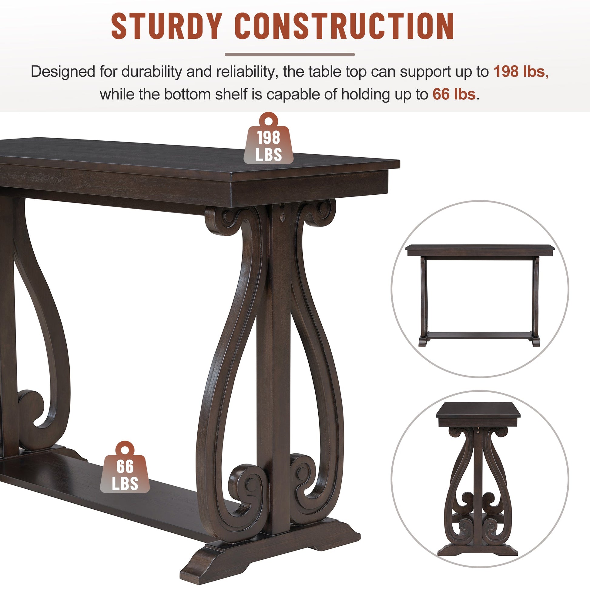 48-Inch Rustic Vintage Console Table --- Farmhouse Style Entryway Table with Open Shelf and Sturdy Construction  (Espresso) - Korvel