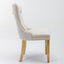 Tufted solid wood velvet soft cushion dining chair gold stainless steel plated leg nail head set of 2 pieces beige and gold - Korvel