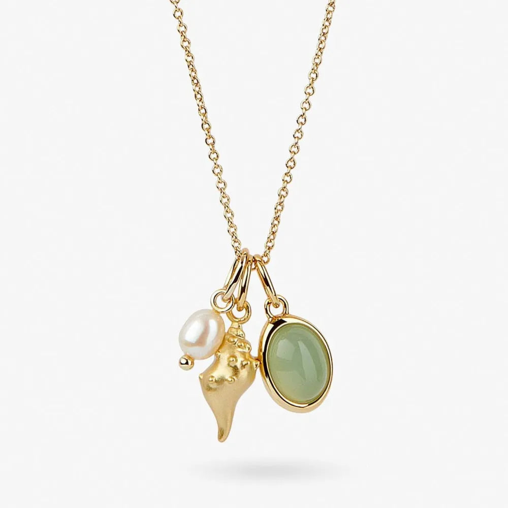 14K Gold-Plated Natural Crystal Conch Pendant Necklace - Korvel