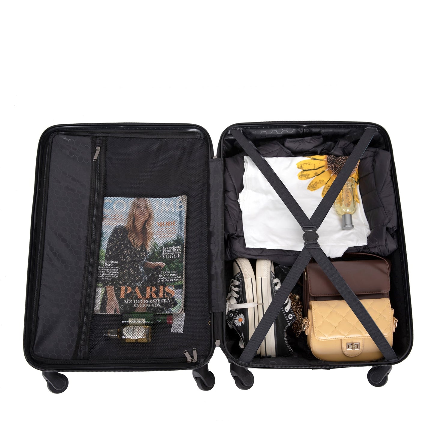 3 Piece Luggage Sets ABS Lightweight Suitcase with Two Hooks, Spinner Wheels, TSA Lock, (20/24/28) Black - Korvel