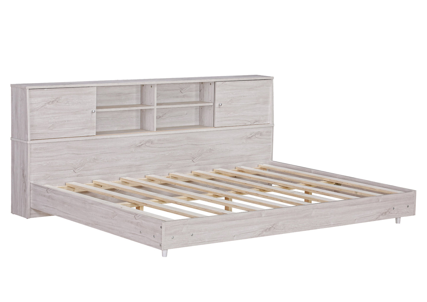 Full Size Daybed Frame with Storage Bookcases - White Oak