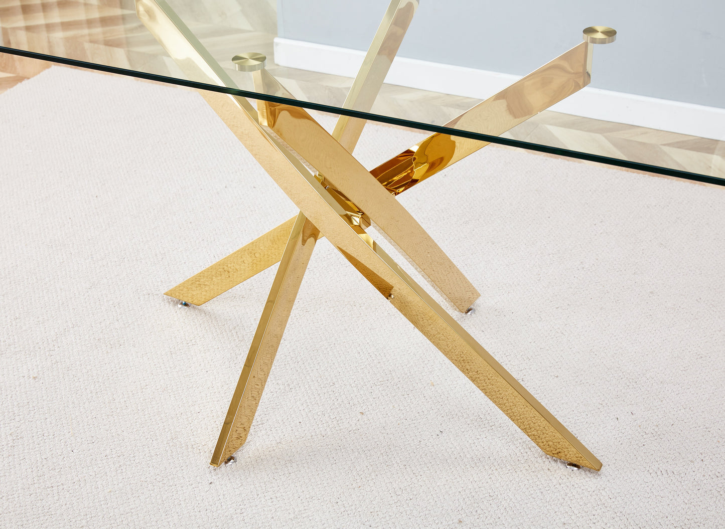 Plateau de Table en Verre Transparent Premium avec Accents Dorés