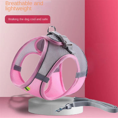 Adjustable Reflective Breathable Mesh Pet Harness for Cats and Dogs with Leash for Outdoor Use - Korvel