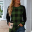 Plaid Round Neck Long Sleeve T-Shirt - Korvel
