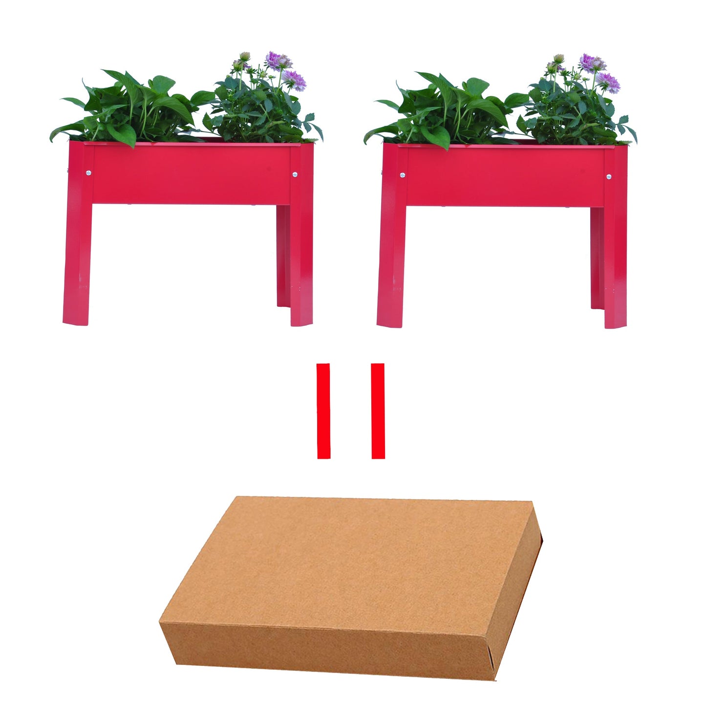 Metal Elevated Garden Bed - Red Planter Box Set of 2