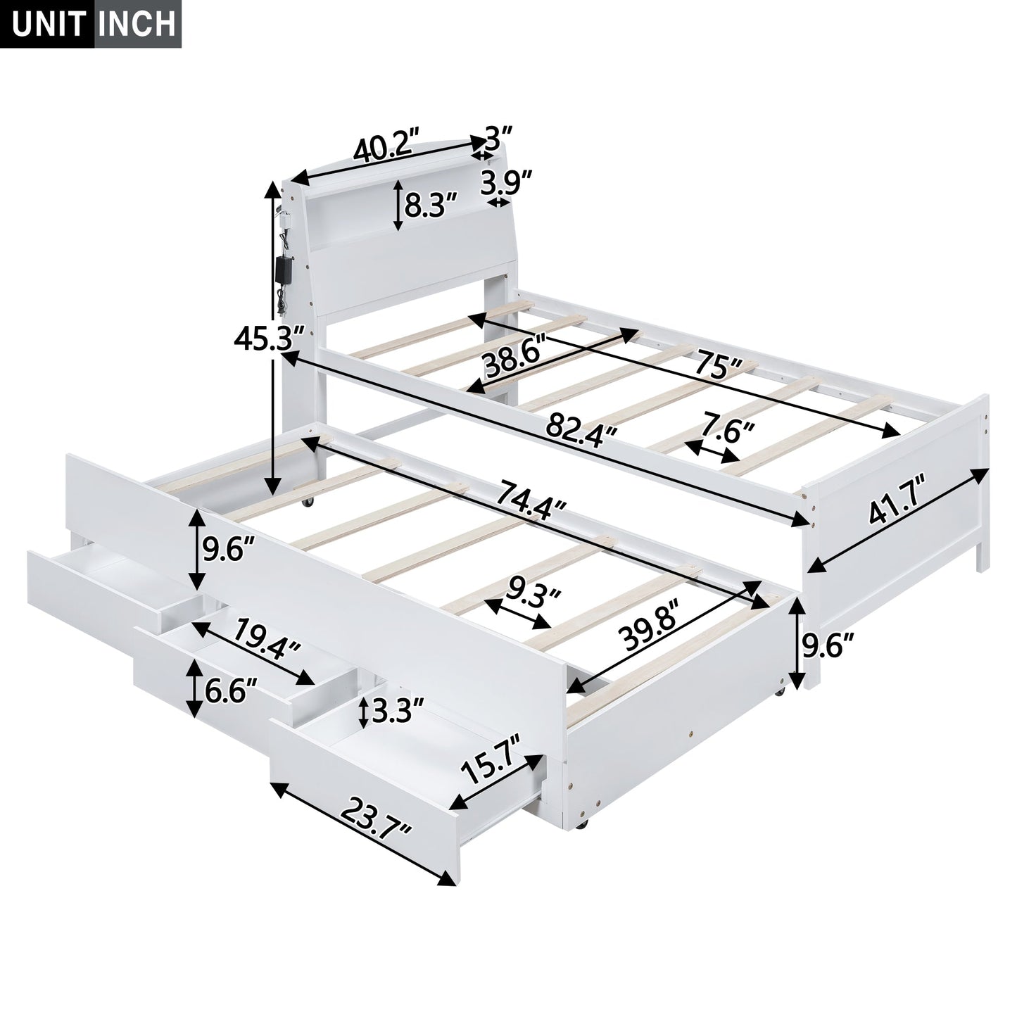 Cama Plataforma Elegante de Tamaño Twin con Almacenamiento y Cabecera LED