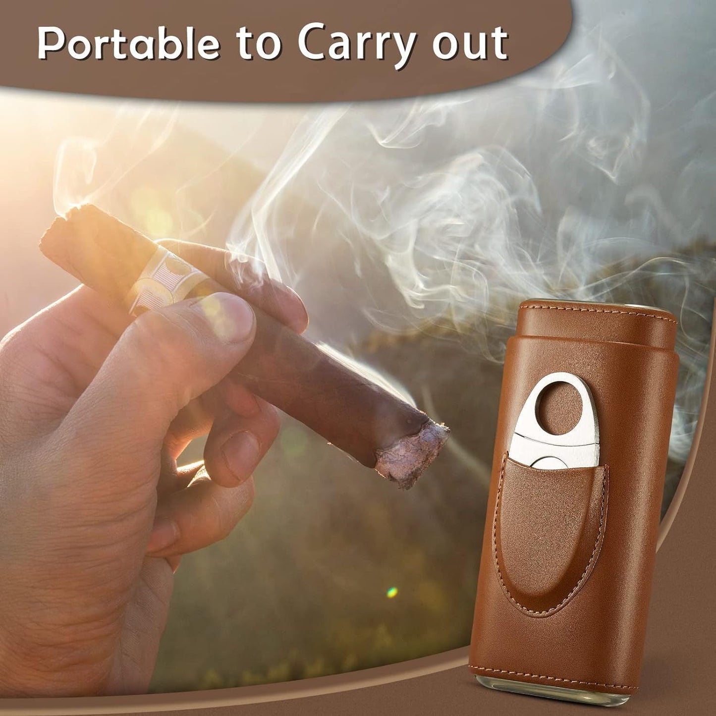 Boîte à cigares en cuir premium avec humidor en bois de cèdre