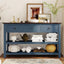 Retro Design Console Table with Two Open Shelves, Pine Solid Wood Frame and Legs for Living Room (Antique Navy+Espresso) - Korvel