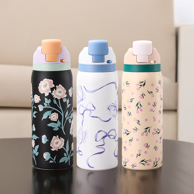Fashionable Stainless Steel Insulated Bottle with Cartoon Patterns, Large-Capacity Jump Cup, Ideal for Outdoor Sports. - Korvel