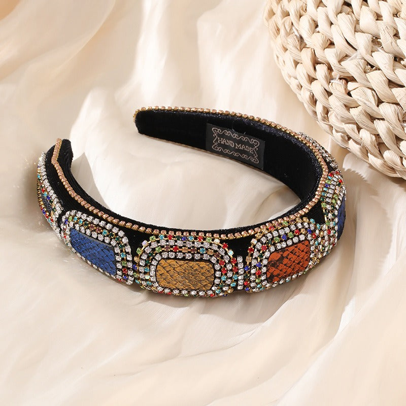 Fashionable colorful diamond sponge hair hoop women's wide brimmed Baroque hair accessories - Korvel