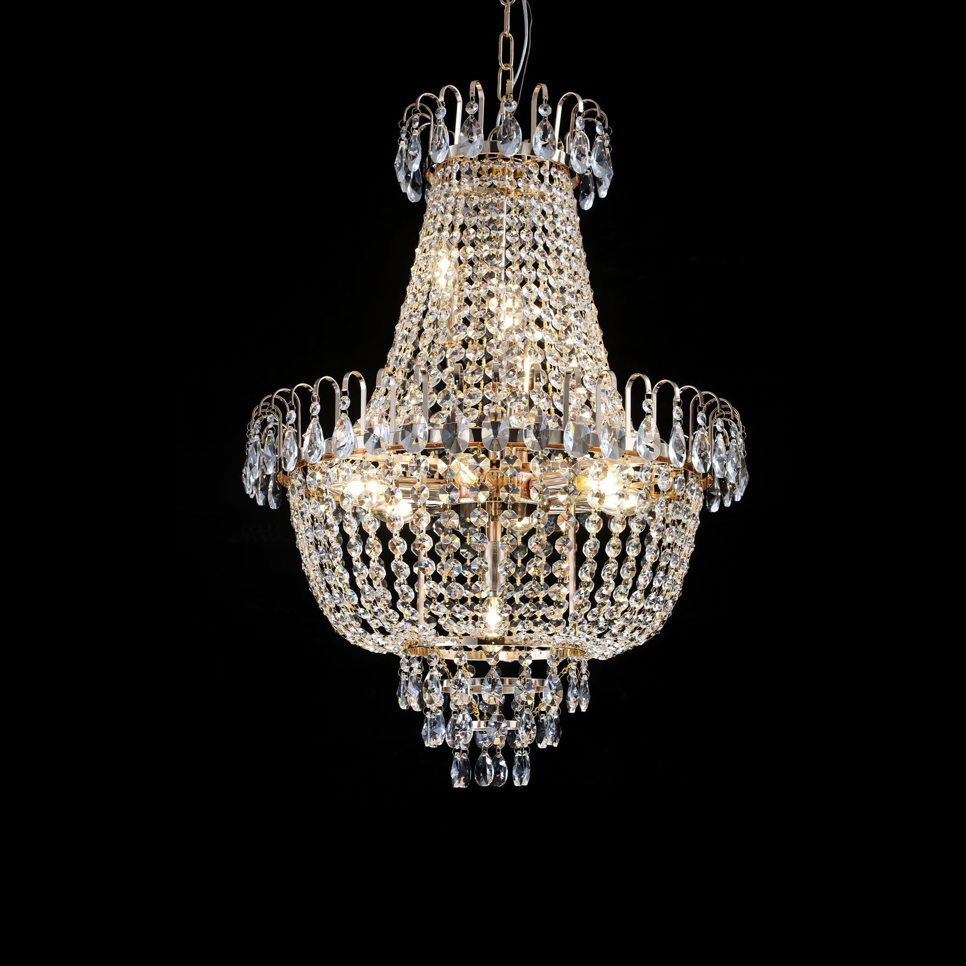 Golden crystal pendant light, large modern luxury ceiling lighting (without light bulbs) - Korvel