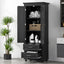 Tall Storage Cabinet with Two Drawers for Bathroom/Office, Black - Korvel