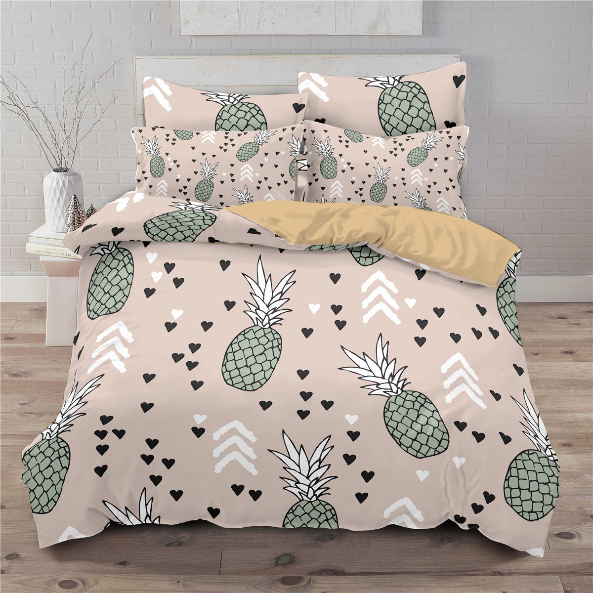 Small fresh pineapple 3D printed three-piece European and American bedding cover - Korvel