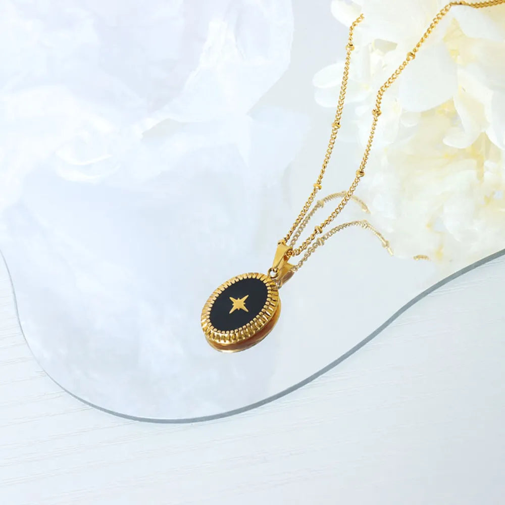 Geometric Jewelry Dripping Oil Star Elliptical Titanium Steel Pendant Necklace - Korvel