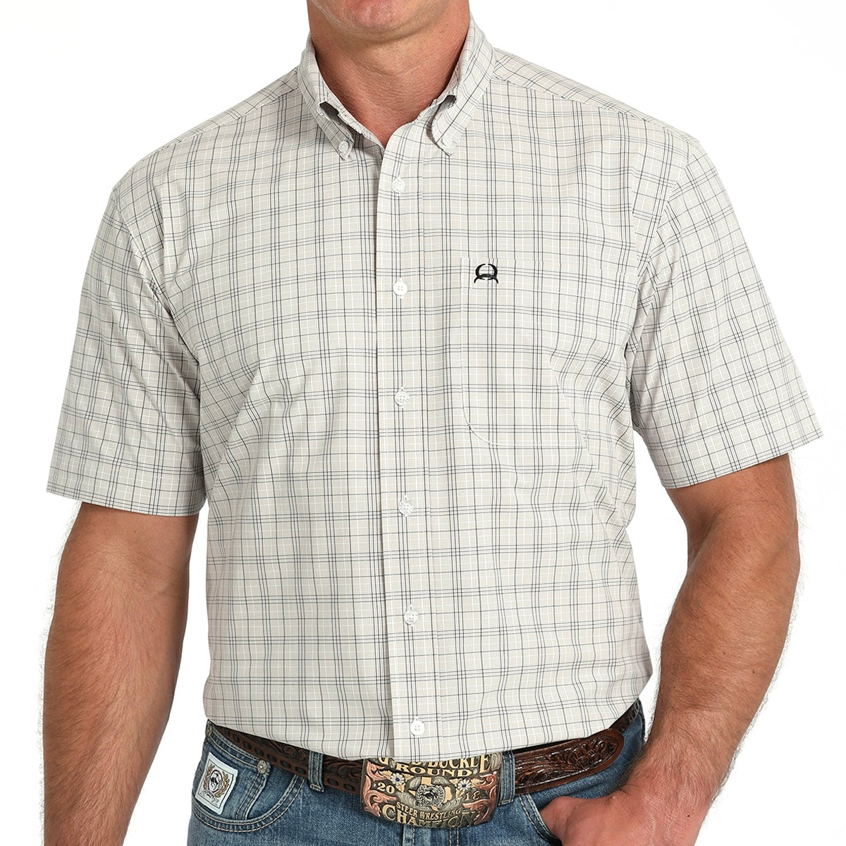Men's Grey Plaid Arena Flex Short Sleeve Shirt - Korvel
