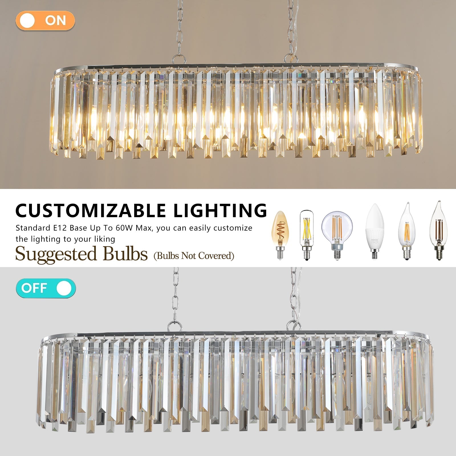 Modern Oval Crystal ceiling chandelier Luxury Home Decor Light Fixture - Korvel