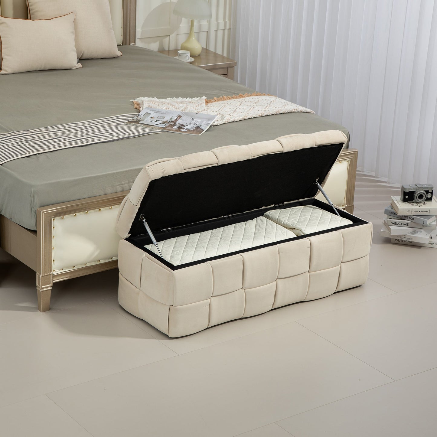 Ottomana de Almacenamiento Tapizada COOLMOR - Beige