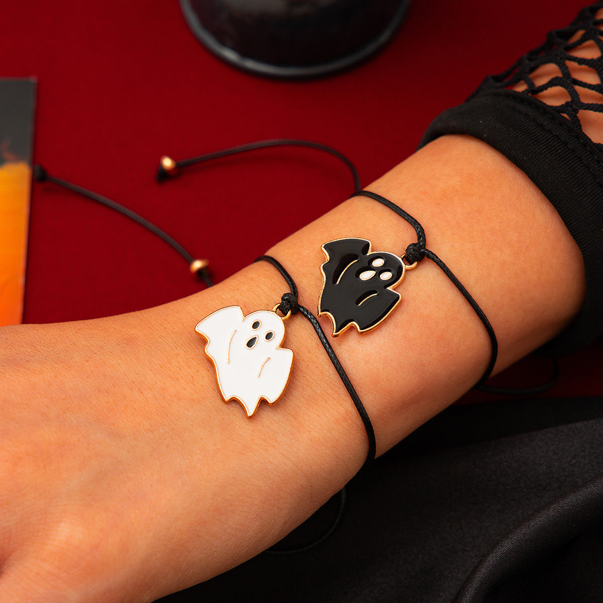 Ghost Festival Ghost Skin Wax Wire Bracelet Black Wind Bat Alloy Bracelet Set - Korvel