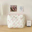 Cute Bow Flower Quilting Cotton Makeup Bag Women Zipper Cosmetic Organizer Female Cloth Handbag Portable Toiletry Case for Girls - Korvel