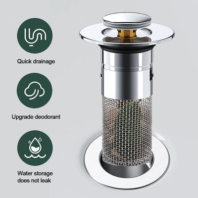 Kitchen Sink Drain Stainless steel  Strainer Sink Stopper Bath Plug Pop-Up Bounce Core Basin Drain Filter Hair Catcher Universal - Korvel