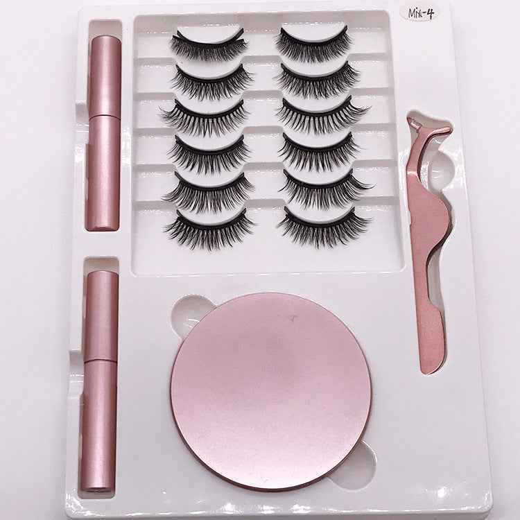 Eight Pairs Of Magnet False Eyelashes With Round Box Mirror Magnetic Iron-Absorbing Stone Eyelashes Magnetic Eyeliner Liquid Eyelashes - Korvel