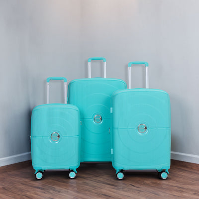 Expandable Hardshell Suitcase Double Spinner Wheels PP Luggage Sets Lightweight Durable 3-Piece Set (20/24/28) , Lake Blue - Korvel