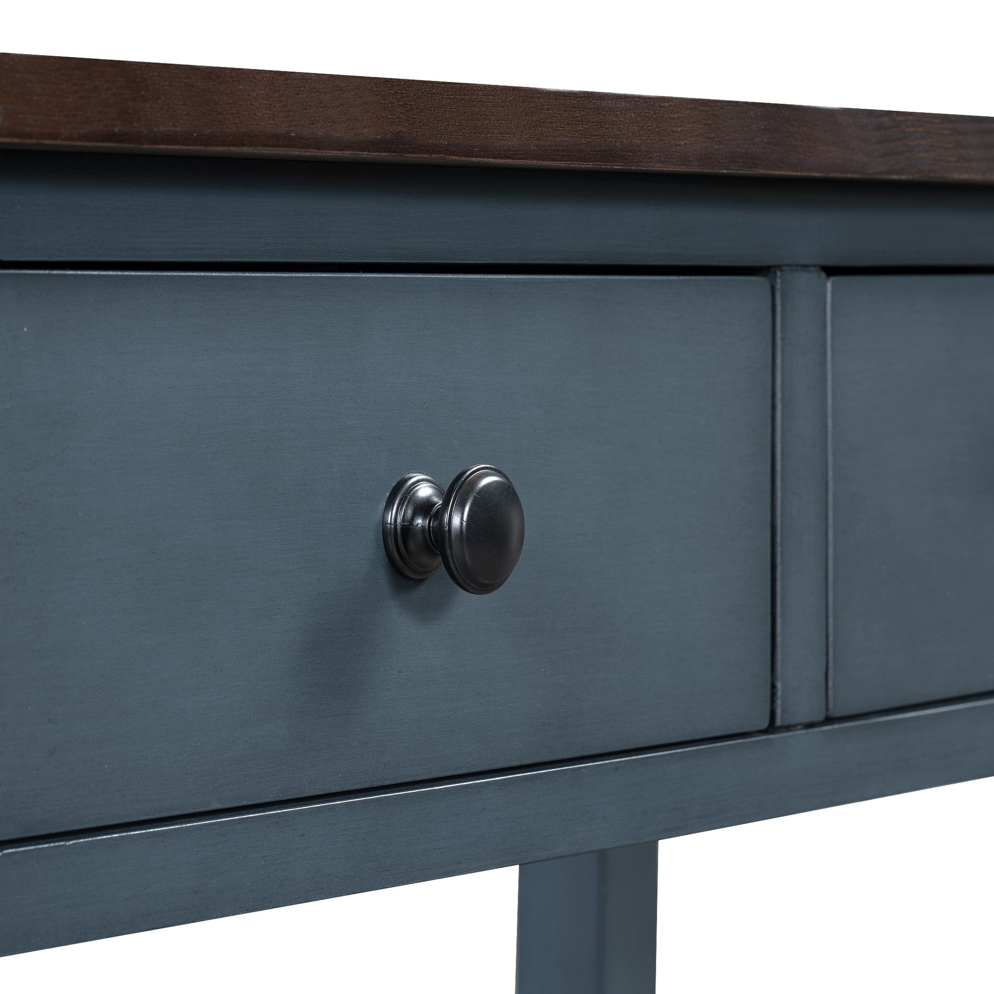 Retro Design Console Table with Two Open Shelves, Pine Solid Wood Frame and Legs for Living Room (Antique Navy+Espresso) - Korvel