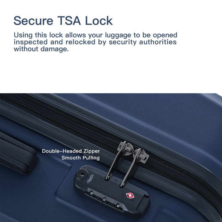 3 Piece Luggage Sets ABS Lightweight Suitcase with Two Hooks, Spinner Wheels, TSA Lock, (20/24/28) Navy - Korvel