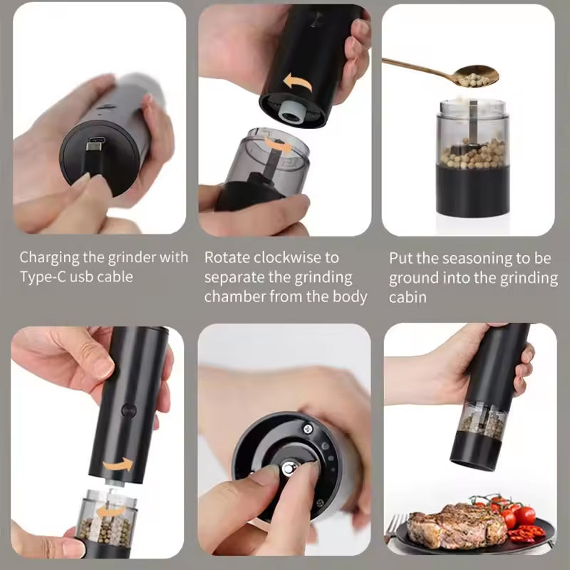 USB Rechargeable Electric Pepper & Sea Salt Grinder Set