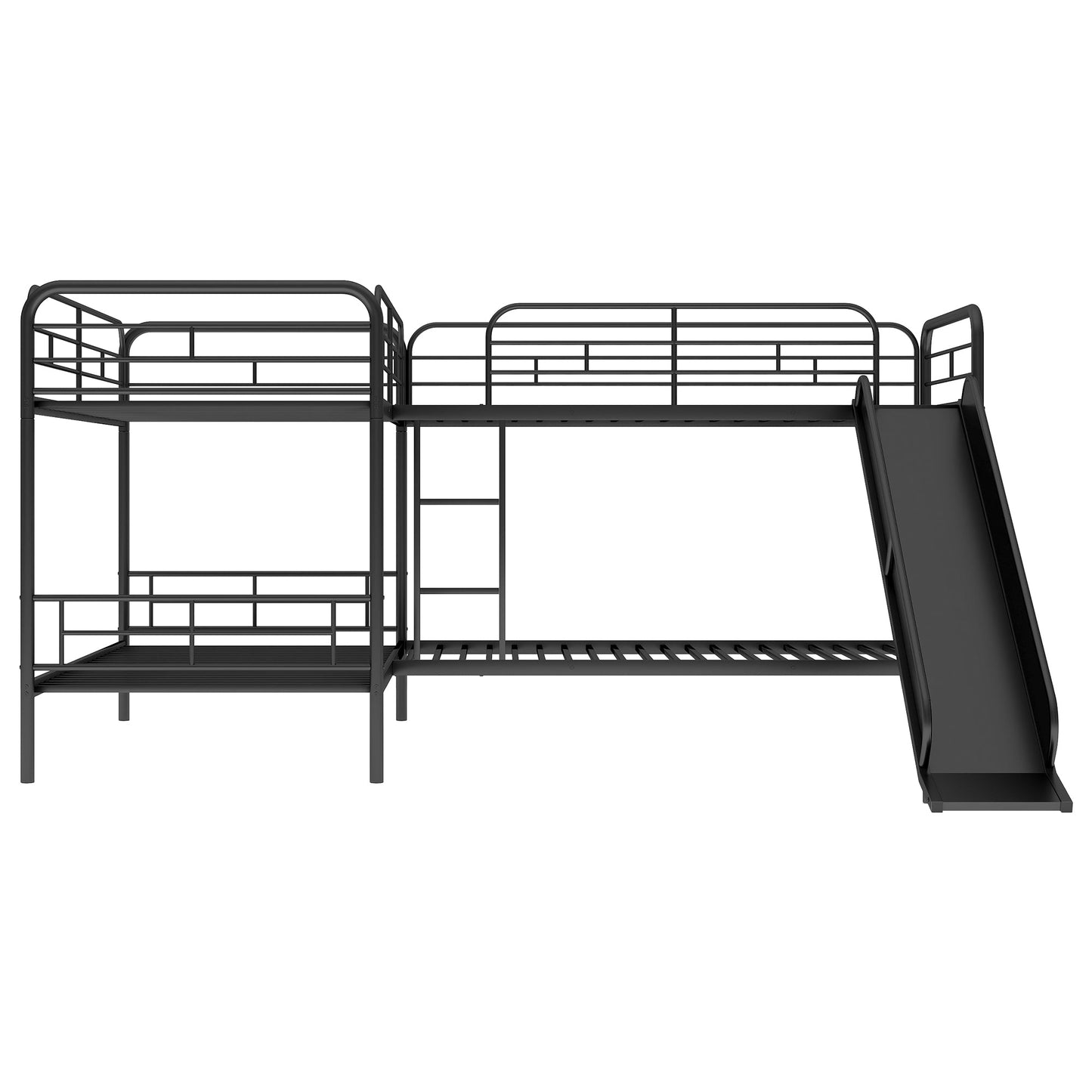 Twin Size L-Shaped Bunk Bed with Slide and Ladder  Black - Korvel