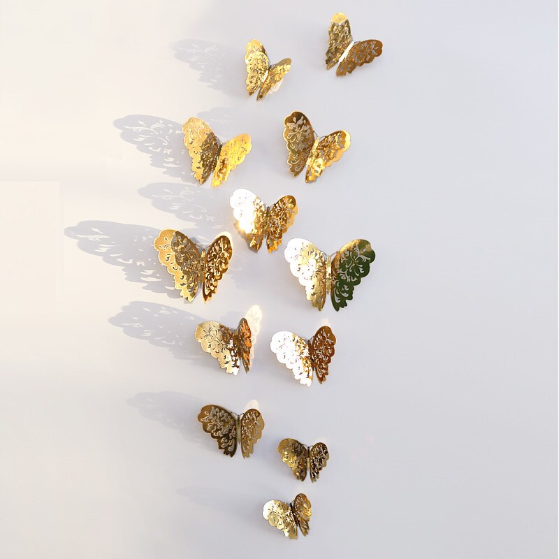 12pcs 3D Hollow Butterfly Wall Sticker for Home Decor DIY Butterflies Fridge stickers  Room Decoration Party Wedding Decor - Korvel