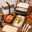 Wheat straw lunch box, Japanese style wooden lid bento box, household compartment, microwave oven lunch box, fresh-keeping box - Korvel