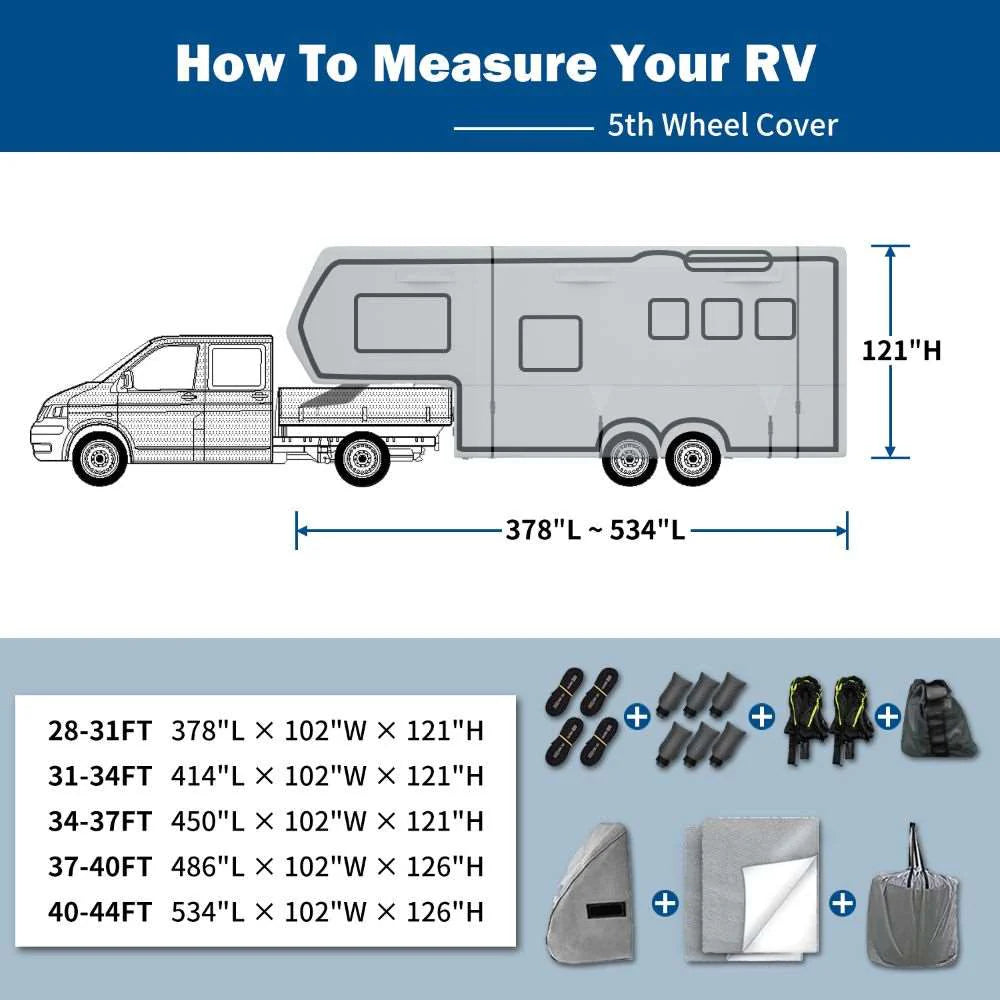 Umbrauto 5th Wheel RV Cover Upgraded 7 Layers Top Anti-UV Waterproof Breathable Camper Covers - Korvel