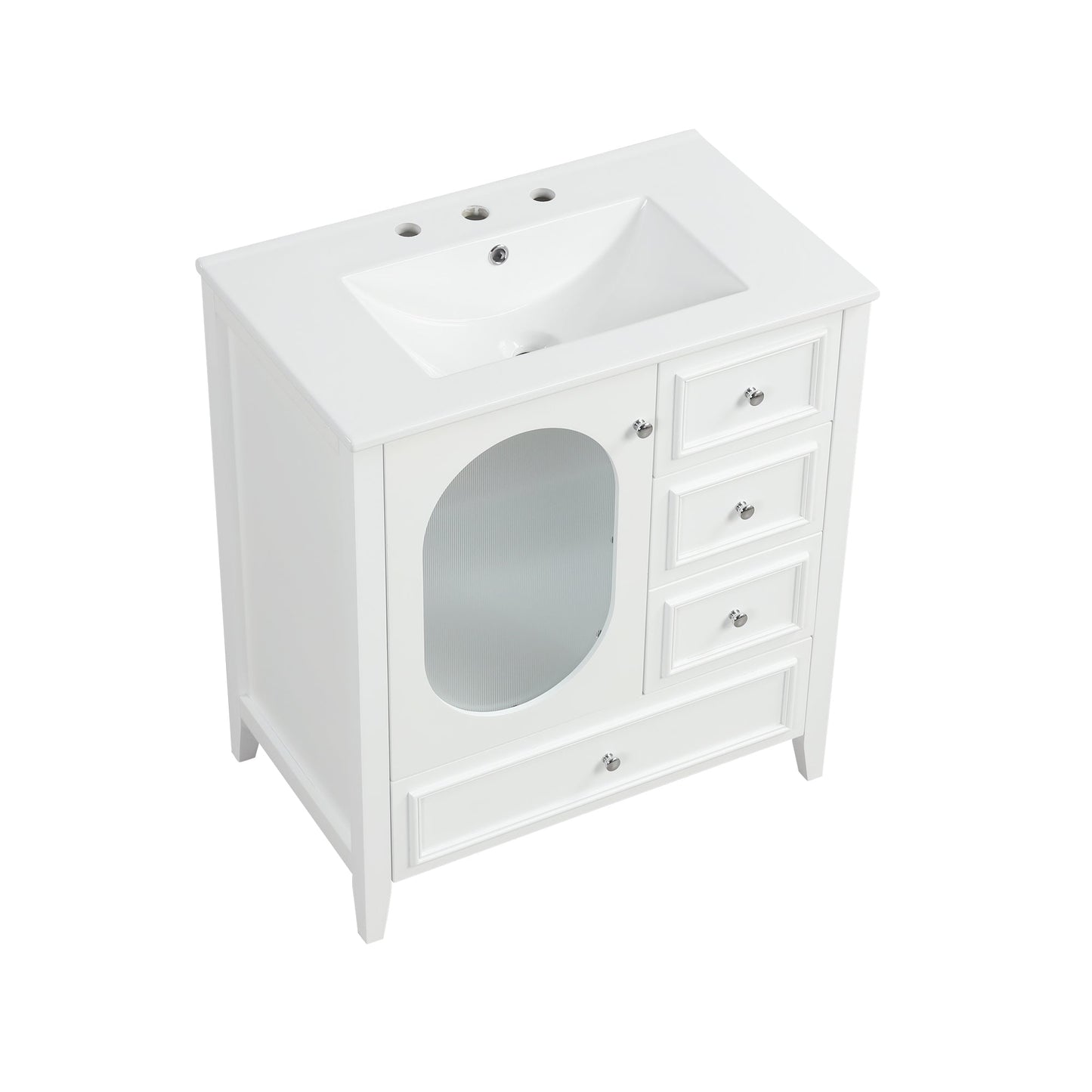 30" Bathroom Vanity with Sink, Bathroom Vanity Cabinet with Three Drawers and Door, Solid Wood and MDF, White - Korvel