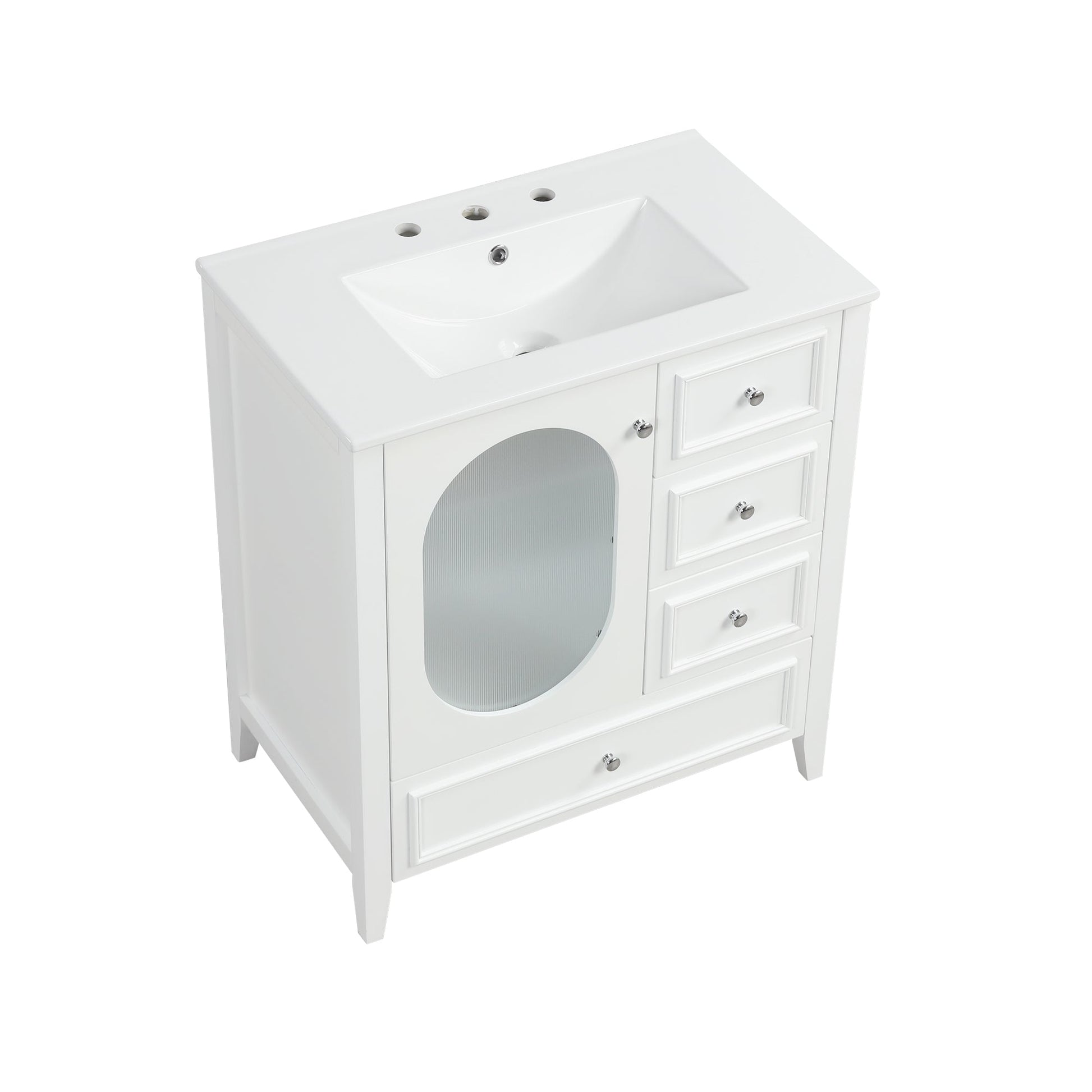 30" Bathroom Vanity with Sink, Bathroom Vanity Cabinet with Three Drawers and Door, Solid Wood and MDF, White - Korvel