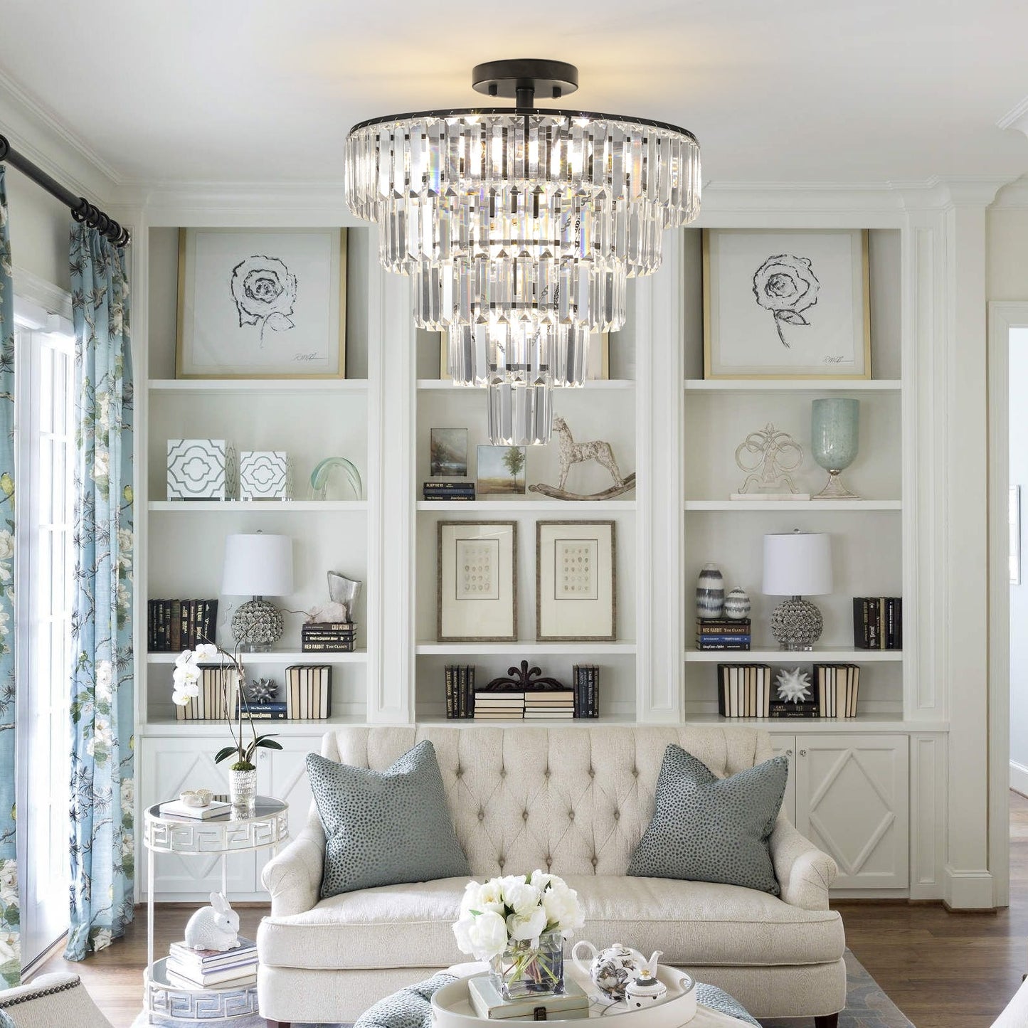 Black large crystal chandelier, modern style chandelier, dining room, living room, bedroom - Korvel