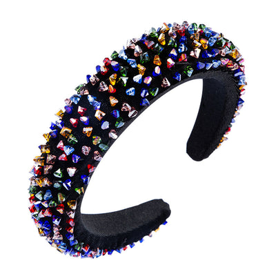 New Baroque Headband Feminine Color Hand-Stitched Glass Bead Headband Thin Sponge Headband - Korvel