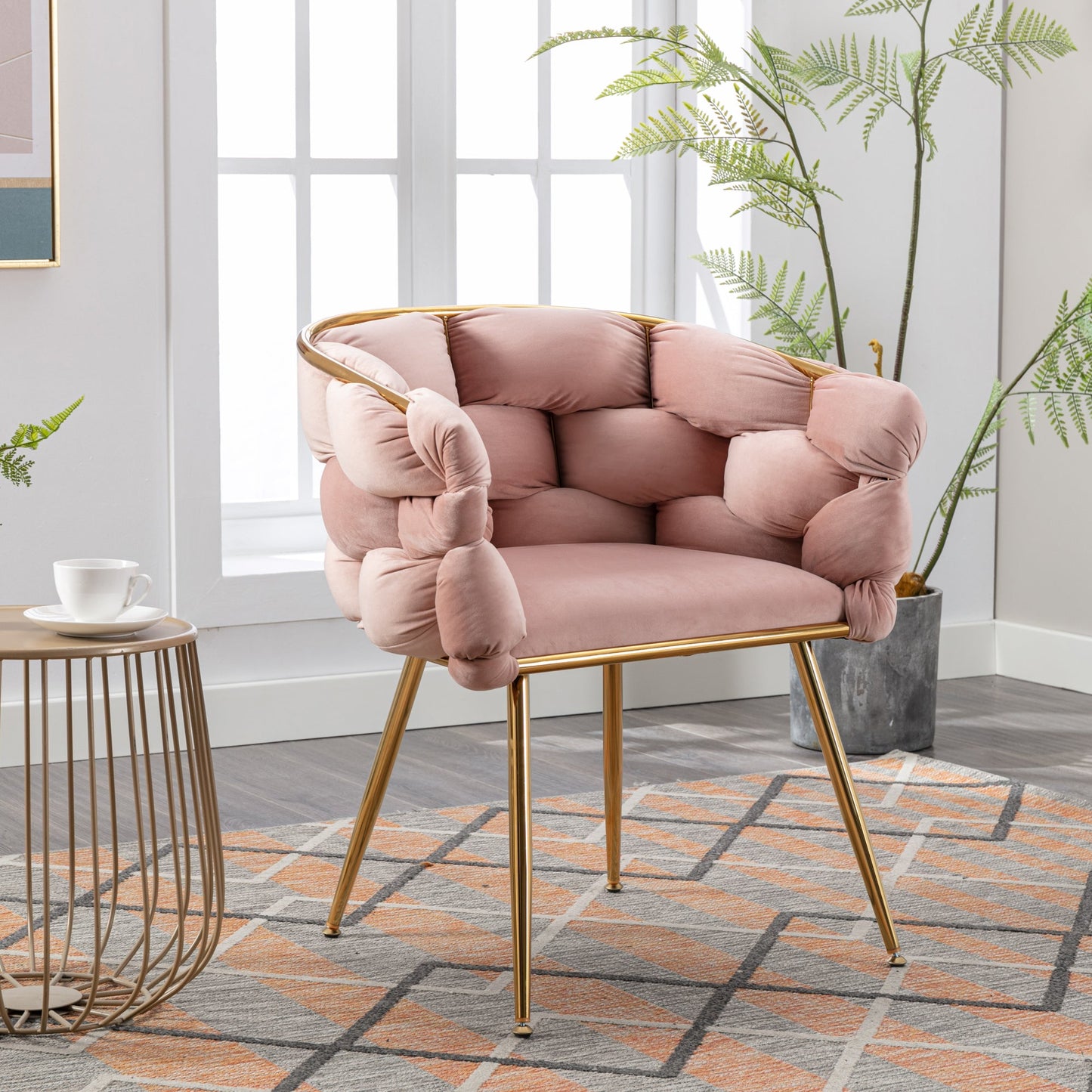 Luxury modern simple leisure velvet single sofa chair bedroom stool manicure table back chair pink set of 2 - Korvel