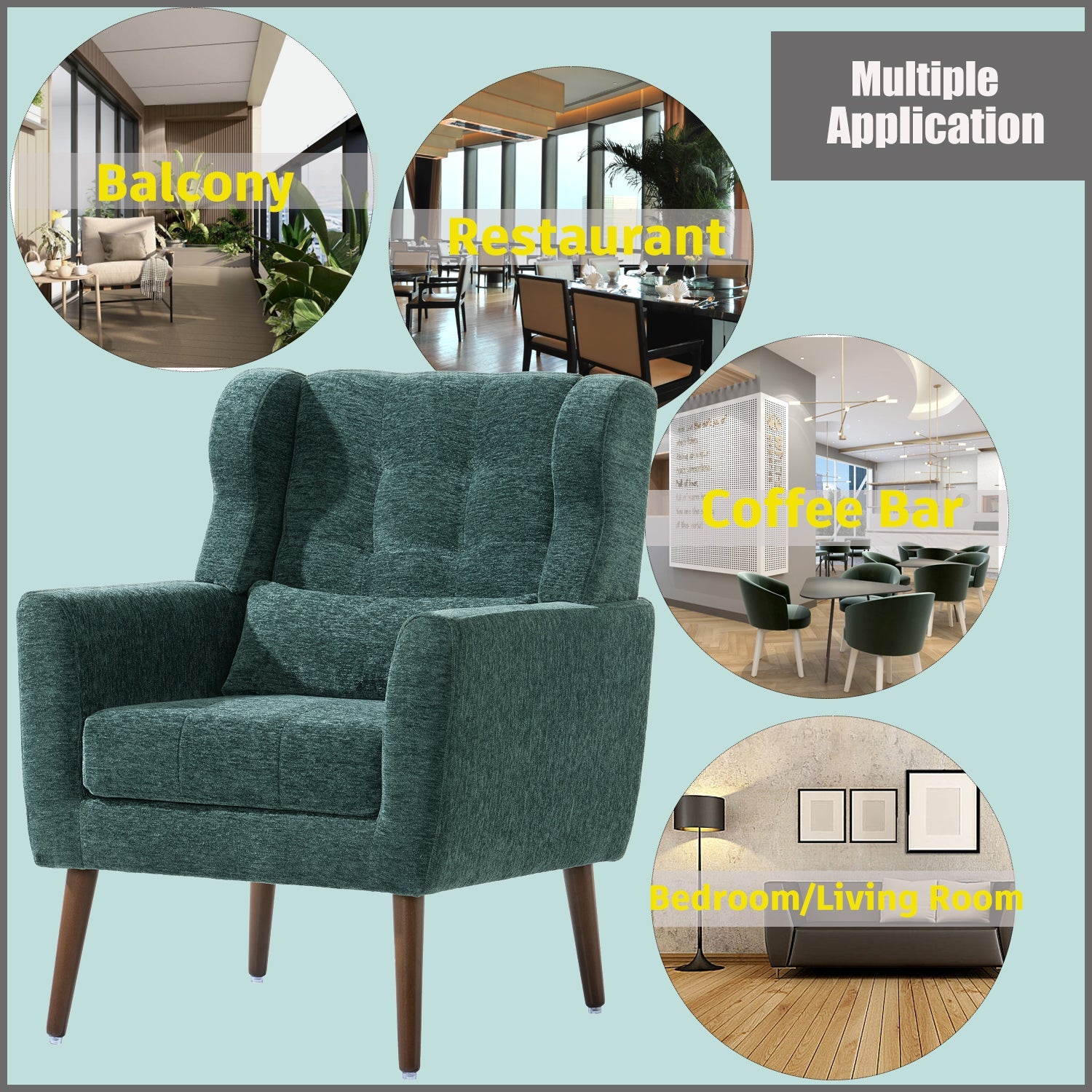Modern Accent Chair Upholstered Foam Filled Living Room Chairs Comfy Reading Chair Mid Century Modern Chair  (Blackish Green) - Korvel