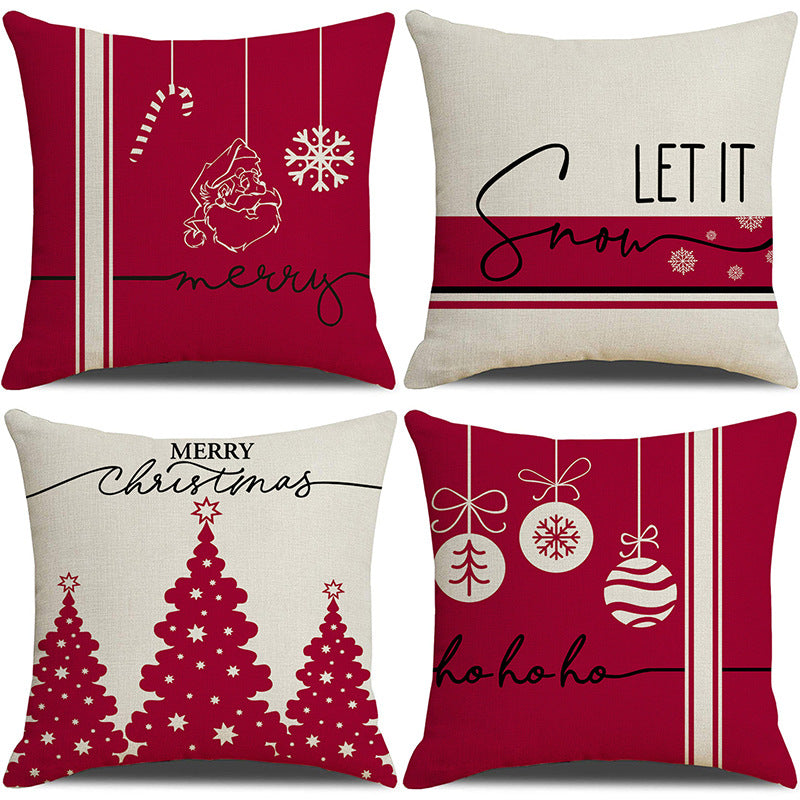 Pink Cartoon Christmas Pillowcase - Premium Linen Cushion Cover