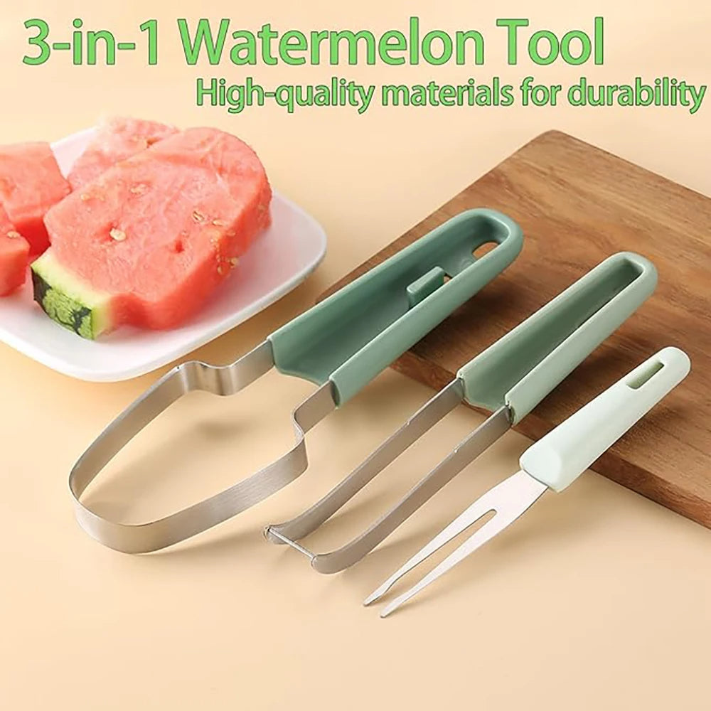 3-in-1 Watermelon Cutter Stainless Steel Fruit Carving Knife Multi-functional Melon Fork Slicer Tool for Camping Kitchen Gadgets - Korvel